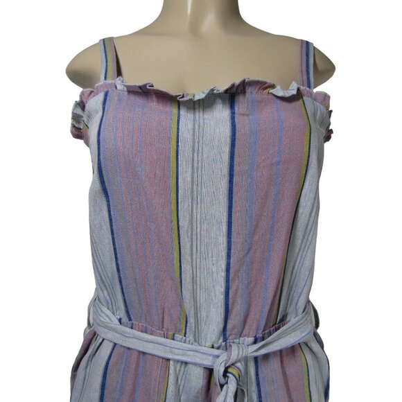CHASER NWT Striped Linen Blend Jumpsuit Boho Beach Coastal Retro Festival M - Picture 2 of 11